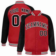 Red Black-White Raglan Full-Snap Varsity Letterman Jacket