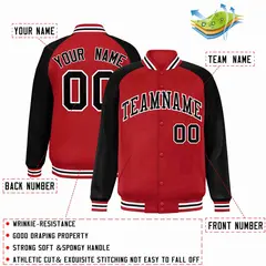 Red Black-White Raglan Full-Snap Varsity Letterman Jacket 2
