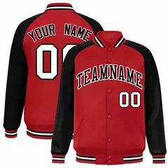 Red Black-White Raglan Full-Snap Varsity Letterman Jacket 1