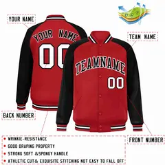 Red Black-White Raglan Full-Snap Varsity Letterman Jacket 2