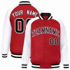 Red Black-White Raglan Full-Snap Varsity Letterman Jacket 1