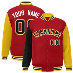 Red Black-White Raglan Full-Snap Varsity Letterman Jacket