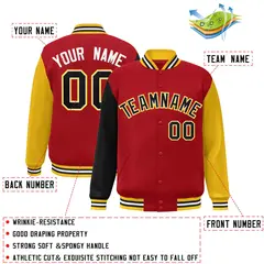 Red Black-White Raglan Full-Snap Varsity Letterman Jacket 2