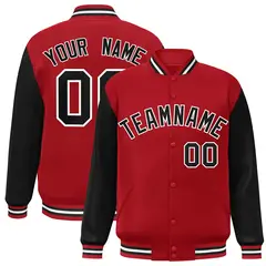 Red Black-White Raglan Full-Snap Varsity Letterman Jacket