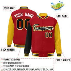 Red Black-White Raglan Full-Snap Varsity Letterman Jacket 2
