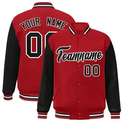 Red Black-White Raglan Full-Snap Varsity Letterman Jacket