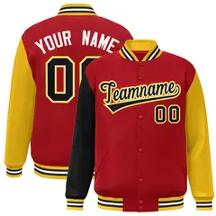 Red Black-White Raglan Full-Snap Varsity Letterman Jacket