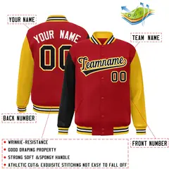 Red Black-White Raglan Full-Snap Varsity Letterman Jacket 2