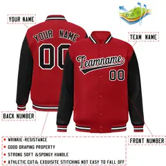 Red Black-White Raglan Full-Snap Varsity Letterman Jacket 2