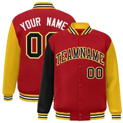 Red Black-White Raglan Full-Snap Varsity Letterman Jacket