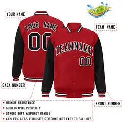 Red Black-White Raglan Full-Snap Varsity Letterman Jacket 2