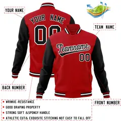 Red Black-White Raglan Full-Snap Varsity Letterman Jacket 4