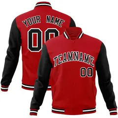 Red Black-White Raglan Full-Snap Varsity Letterman Jacket