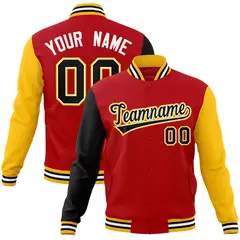 Red Black-White Raglan Full-Snap Varsity Letterman Jacket