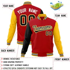 Red Black-White Raglan Full-Snap Varsity Letterman Jacket 4