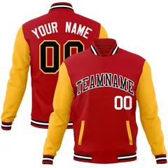 Red Black-White Raglan Full-Snap Varsity Letterman Jacket 1