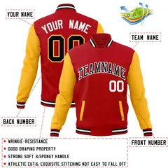 Red Black-White Raglan Full-Snap Varsity Letterman Jacket 4
