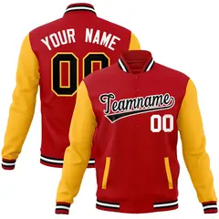 Red Black-White Raglan Full-Snap Varsity Letterman Jacket