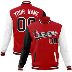 Red Black-White Raglan Full-Snap Varsity Letterman Jacket