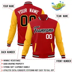 Red Black-White Raglan Full-Snap Varsity Letterman Jacket 4