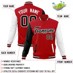 Red Black-White Raglan Full-Snap Varsity Letterman Jacket 4