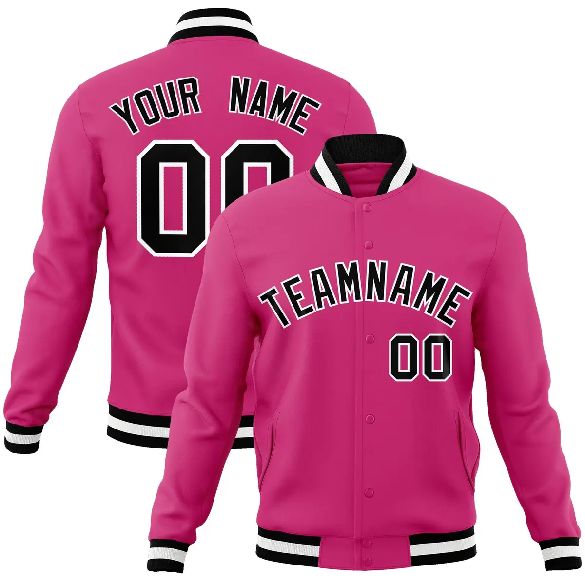 Red Black-White Raglan Full-Snap Varsity Letterman Jacket