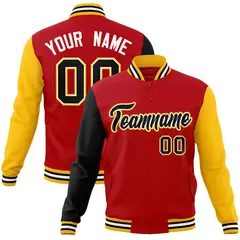 Red Black-White Raglan Full-Snap Varsity Letterman Jacket
