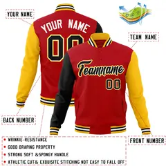 Red Black-White Raglan Full-Snap Varsity Letterman Jacket 4