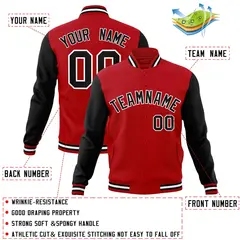 Red Black-White Raglan Full-Snap Varsity Letterman Jacket 4