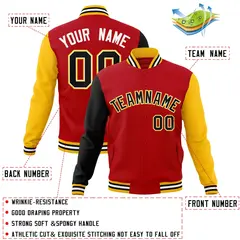 Red Black-White Raglan Full-Snap Varsity Letterman Jacket 4