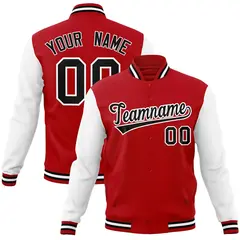 Red Black-White Raglan Full-Snap Varsity Letterman Jacket