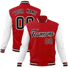 Red Black-White Raglan Full-Snap Varsity Letterman Jacket 1