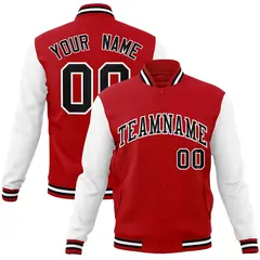 Red Black-White Raglan Full-Snap Varsity Letterman Jacket