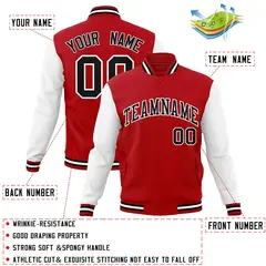 Red Black-White Raglan Full-Snap Varsity Letterman Jacket 4
