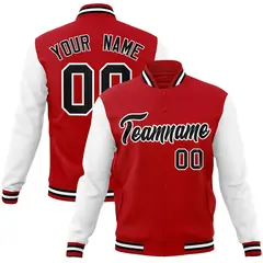 Red Black-White Raglan Full-Snap Varsity Letterman Jacket 1