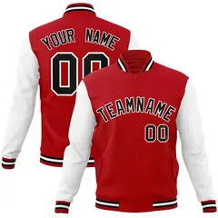 Red Black-White Raglan Full-Snap Varsity Letterman Jacket