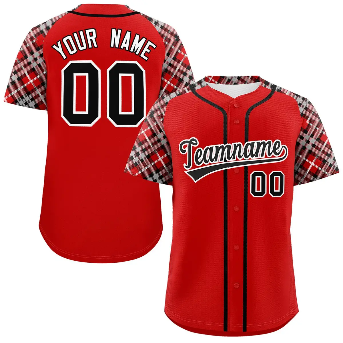 Red Black-White Raglan Sleeves Authentic Baseball Jersey