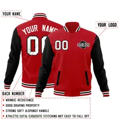 Red Black White Raglan Sleeves Letterman Cotton Jacket 2