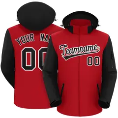 Red Black-White Raglan Sleeves Waterproof Jacket