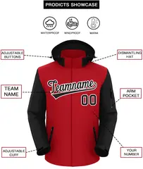 Red Black-White Raglan Sleeves Waterproof Jacket 2
