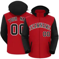 Red Black-White Raglan Sleeves Waterproof Jacket