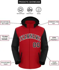 Red Black-White Raglan Sleeves Waterproof Jacket 2