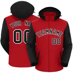 Red Black-White Raglan Sleeves Waterproof Jacket 1