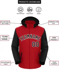 Red Black-White Raglan Sleeves Waterproof Jacket 2