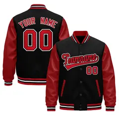 Red Black White Raglan Varsity Full-Snap Letterman Jacket