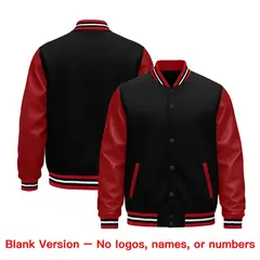 Red Black White Raglan Varsity Full-Snap Letterman Jacket 5