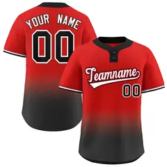 Red Black White-Red Gradient Two-Button Softball Jersey