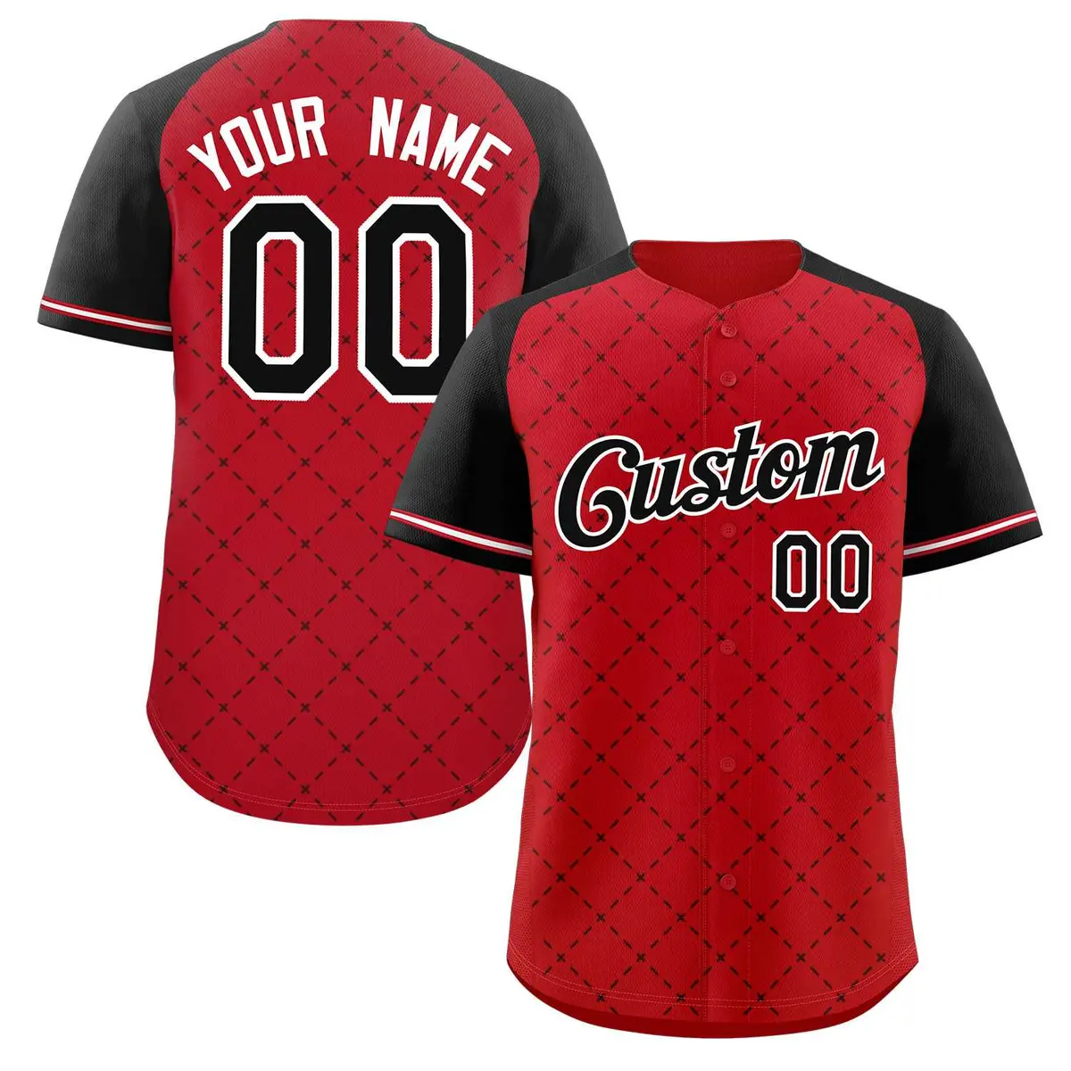 Red Black-White Rhombus Authentic Baseball Jersey