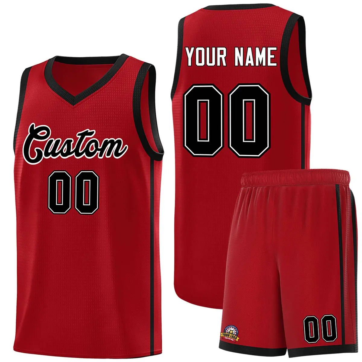 Red Black-White Side Two Bars Basketball Jersey