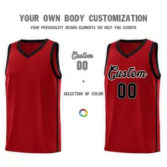 Red Black-White Side Two Bars Basketball Jersey 3